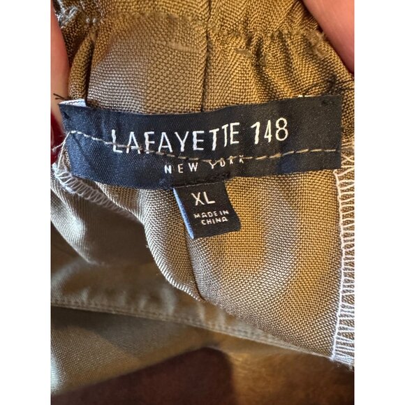 Lafayette 148 Pants Women XL Tan Khaki Silk Elastic Waist Wide‎ Leg Trousers - Picture 8 of 9